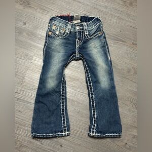 True Religion girls Blue Denim Jeans size 3 flare leg thick stitching